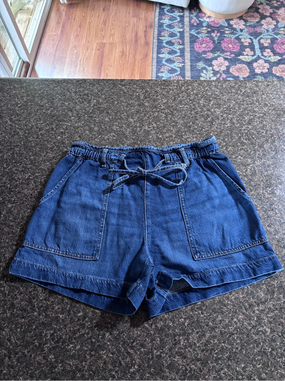 Time and Tru Dark Blue Drawstring Denim Shorts